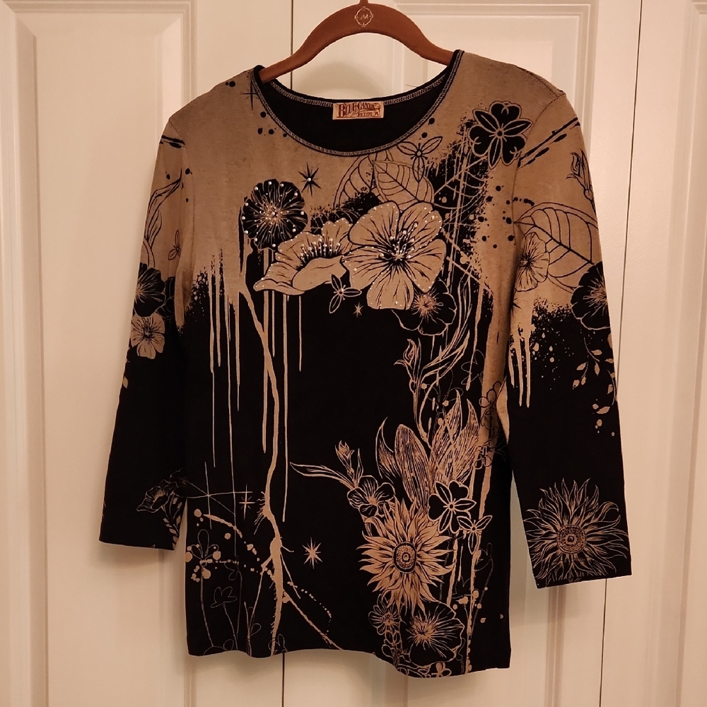 B.C. Collection Black & Tan Floral Long Sleeve Tee